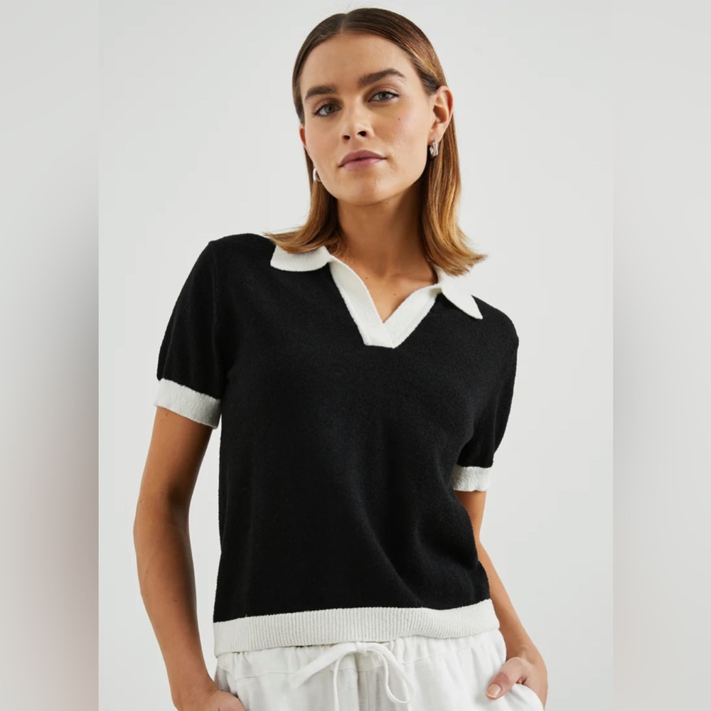 Rails Arya Polo | Black and White Collared Knit Top, size L
